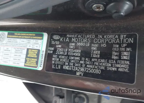 2011 Kia Soul ! z USA, uszkodzony, nr VIN KNDJT2A29B7250080